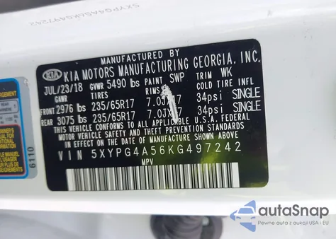 2019 Kia Sorento 3.3L Lx from USA, damaged, VIN 5XYPG4A56KG497242